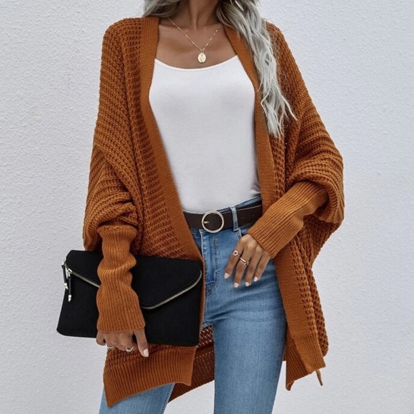 Boho camel tan knit batwing sleeve open cardigan sweater BRAND NEW - Picture 1 of 3